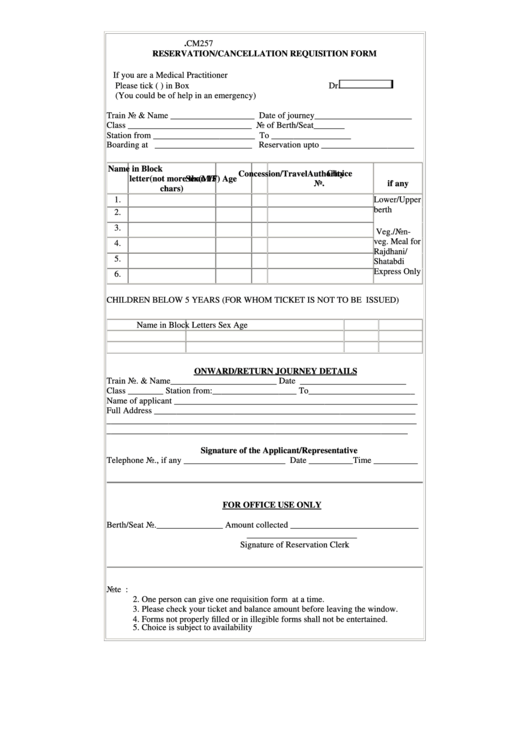 Fillable Reservation/cancellation Requisition Form Printable pdf