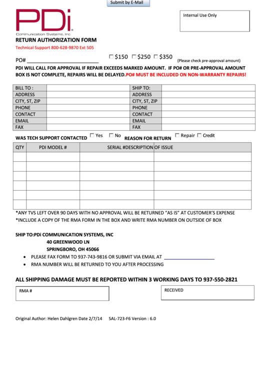 Return Authorization Form printable pdf download