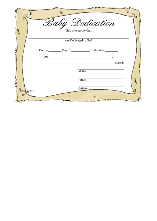 Baby Dedication Certificate Template - Brown Frame Printable pdf
