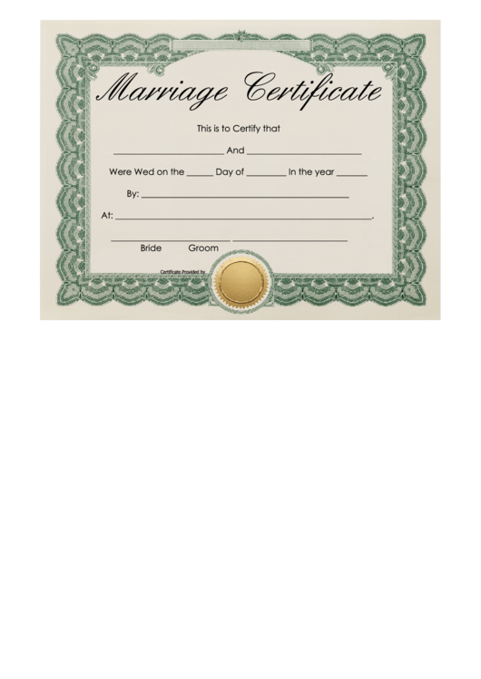 Marriage Certificate Template - Green Frame Printable pdf
