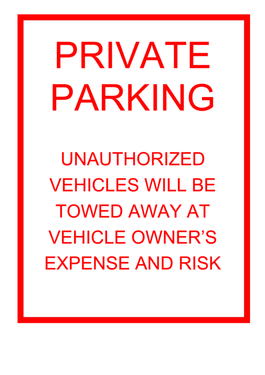 Private Parking Sign Template Printable pdf