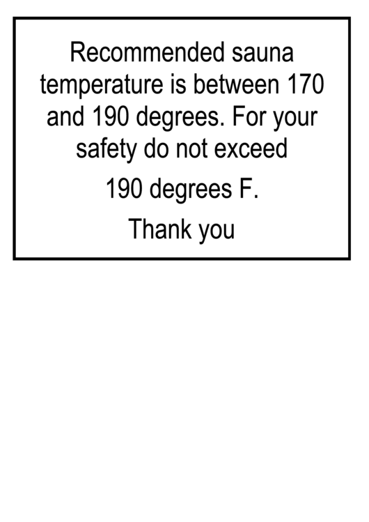 Sauna Temperature Warning Sign Template Printable pdf