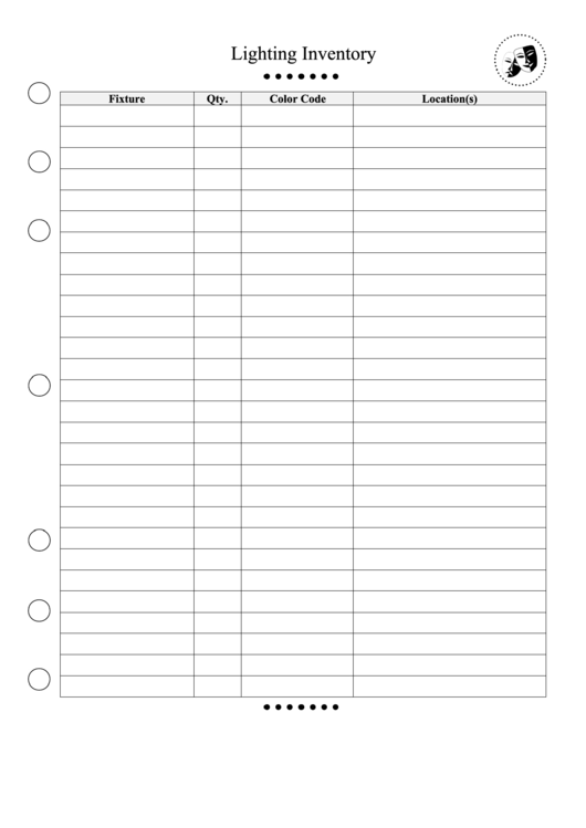 Lighting Inventory Printable pdf