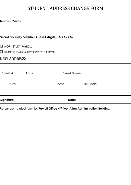 Student Address Change Form Printable pdf