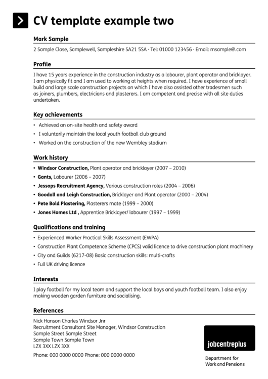 Cv Template Example Printable pdf