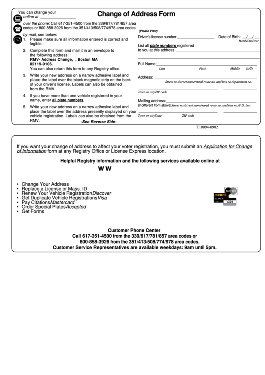 Change Of Address Form Printable pdf