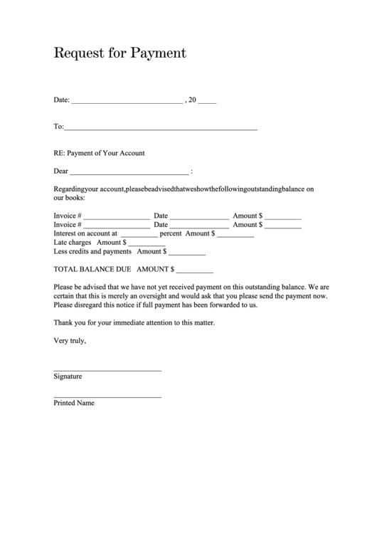 Request For Payment Form Printable pdf