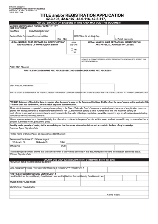 Form Dr 2395 - Title And/or Registration Application