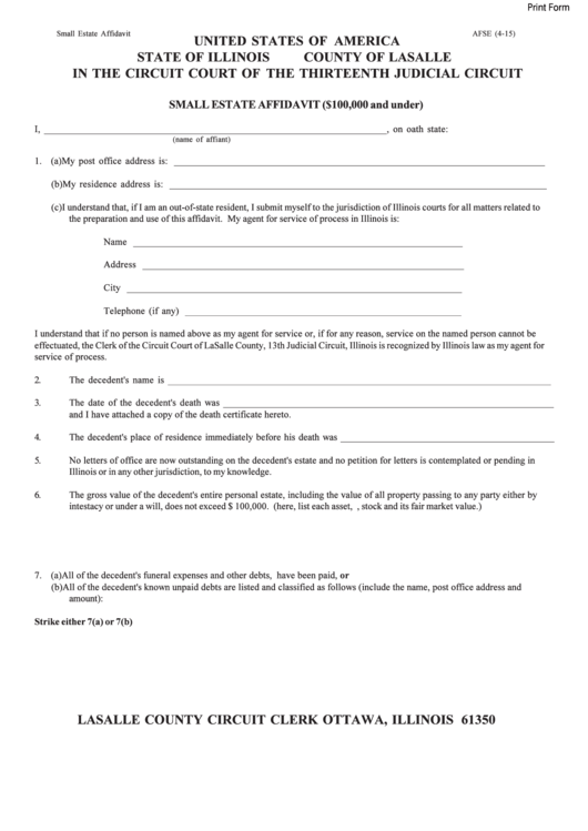 Fillable Small Estate Affidavit Form Printable pdf