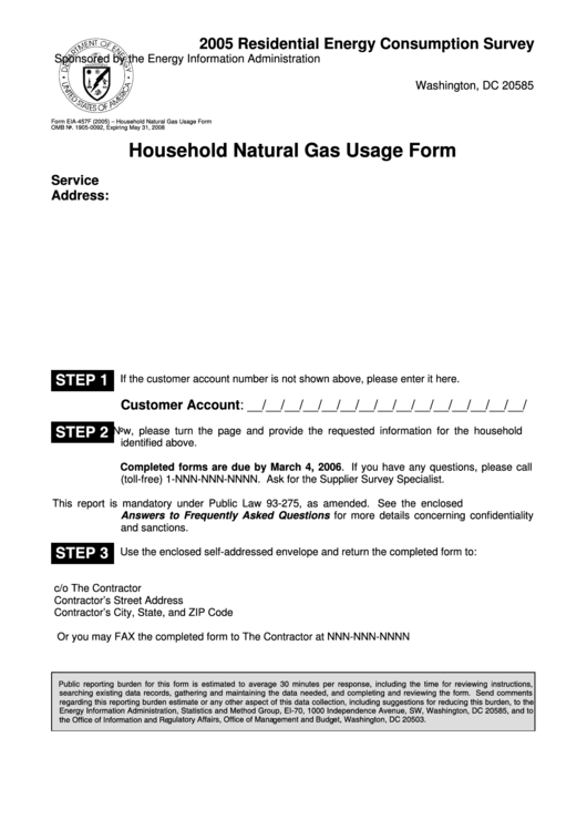 Form Eia-457f - Household Natural Gas Usage Form Printable pdf