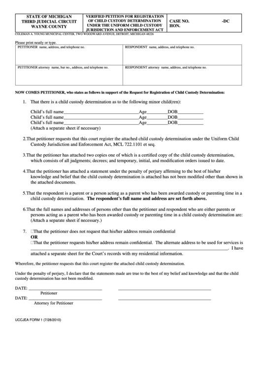 Uccjea Form 1 - Request (Petition) For Determination Printable pdf