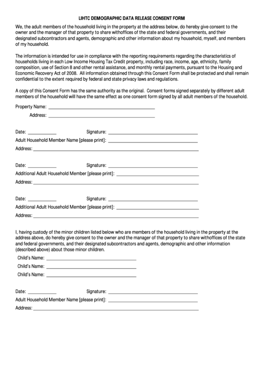 Lihtc Demographic Data Release Consent Form Printable pdf