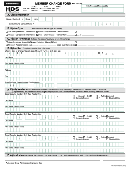 Member Change Form - Delta Dental Printable pdf