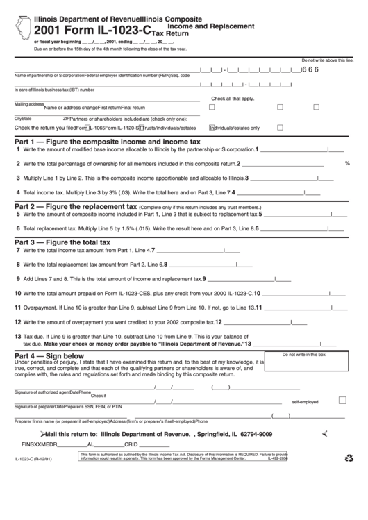 Form Il-1023-C - Income And Replacement Tax Return - 2001 Printable pdf
