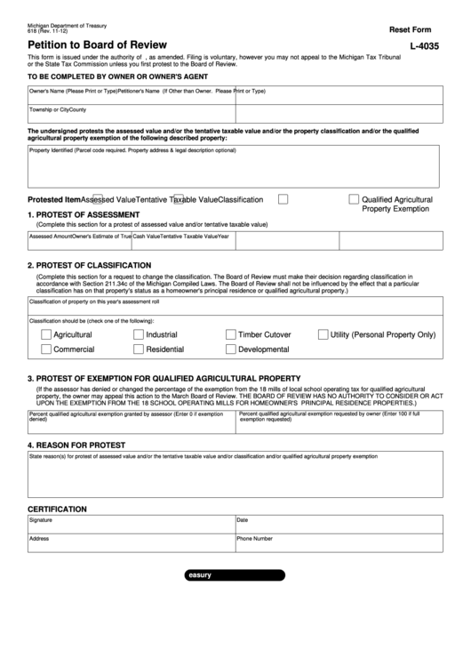 Fillable Form L-4035 - Petition To Board Of Review Printable pdf