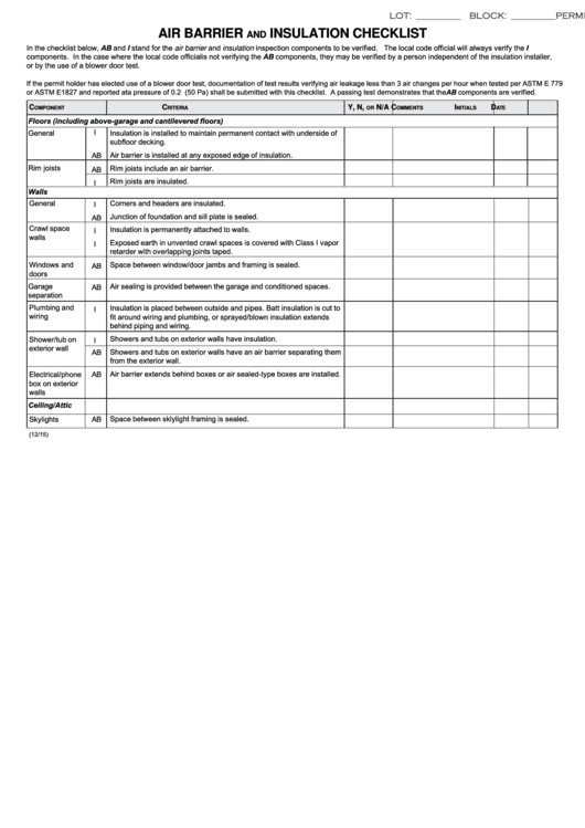 Form Ucc-f392 - Air Barrier And Insulation Checklist