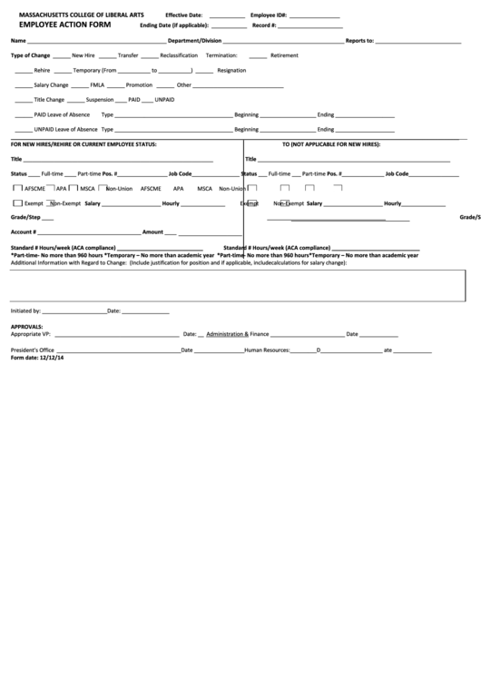 Fillable Employee Action Form Printable pdf