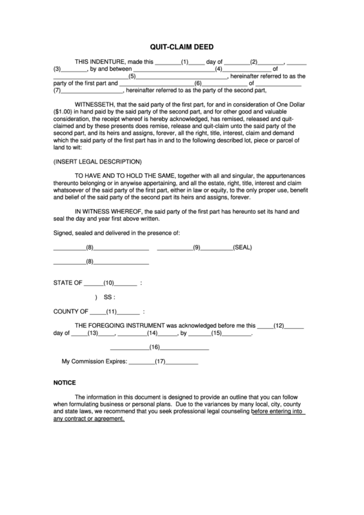 Quit-Claim Deed Form Printable pdf