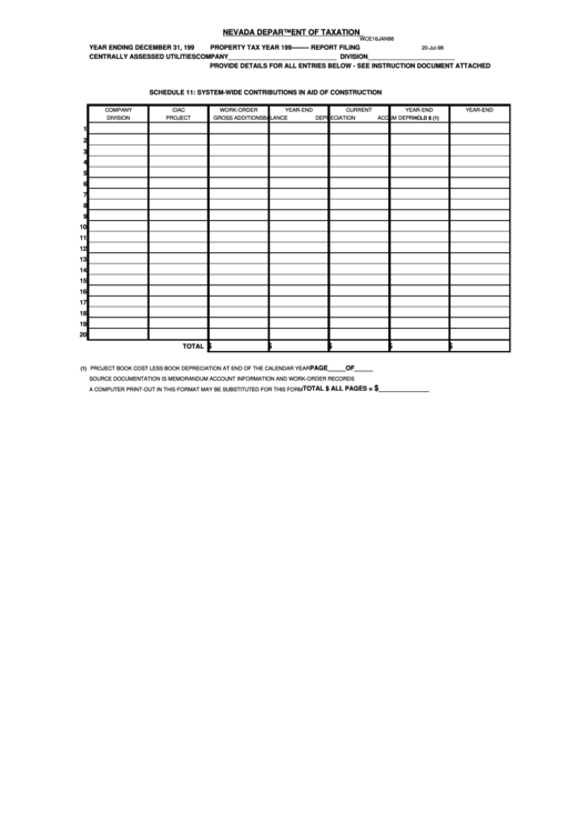 Fillable Form Wce16jan98 Schedule 11: System-Wide Contributions In Aid Of Construction Printable pdf