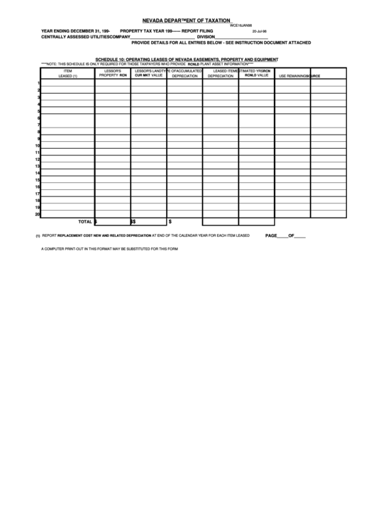 Fillable Form Wce16jan98 Schedule 10: Operating Leases Of Nevada Easements, Property And Equipment Printable pdf