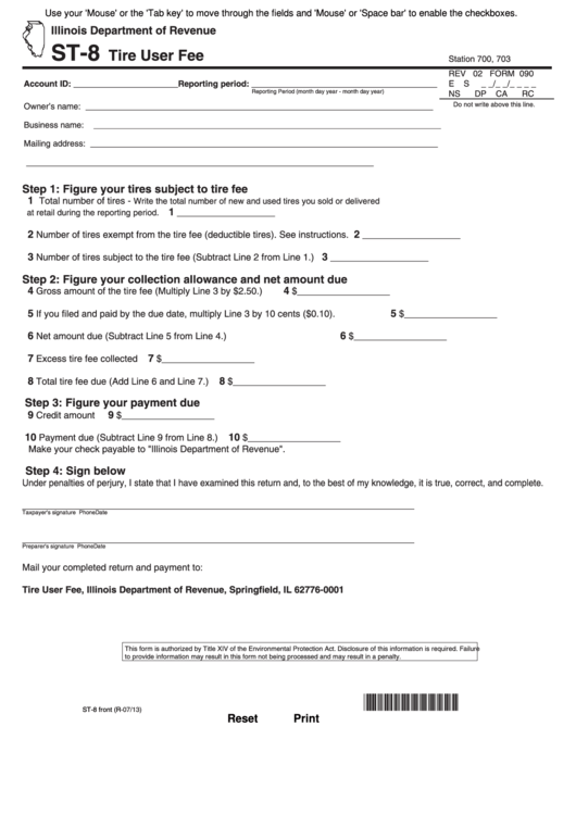 Fillable Form St-8 - Tire User Fee Printable pdf