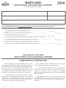 Form 502v - Maryland Use Of Vehicle For Charitable Purposes - 2010