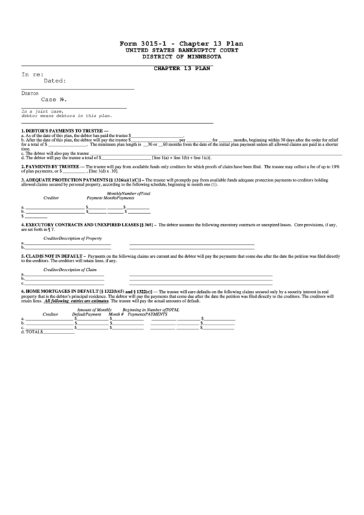 Form 3015-1 Chapter 13 Plan Printable pdf