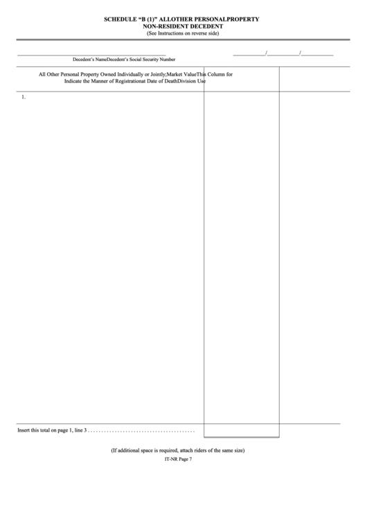 Fillable Schedule B (1) All Other Personal Property Non-Resident Decedent Form Printable pdf