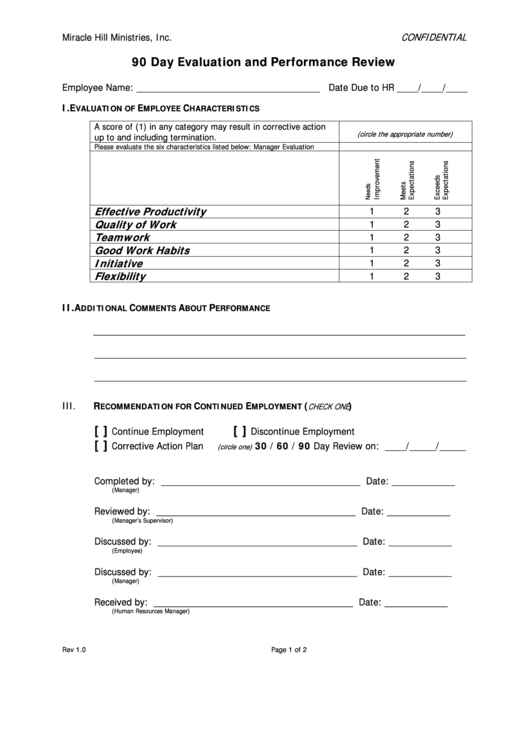Fillable 90 Day Evaluation And Performance Review Form Printable Pdf Download