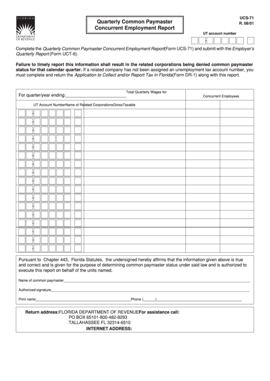 Form Ucs-71 Quarterly Common Paymaster Concurrent Employment Report Printable pdf
