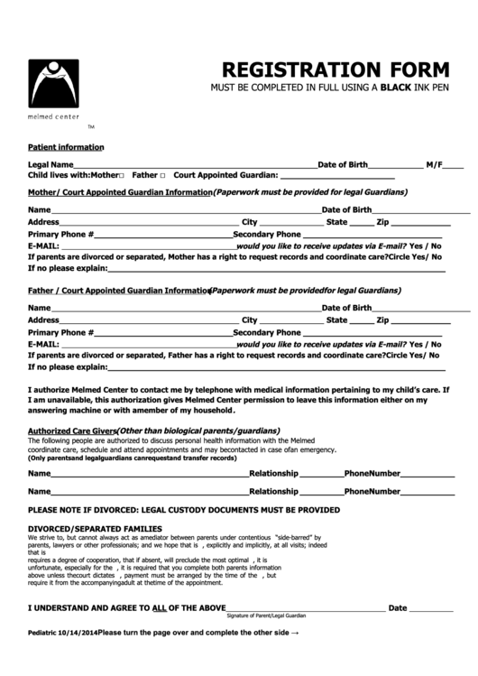 Child Registration Form Printable pdf