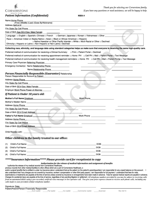 Patient Information (Confidential) Form Printable pdf