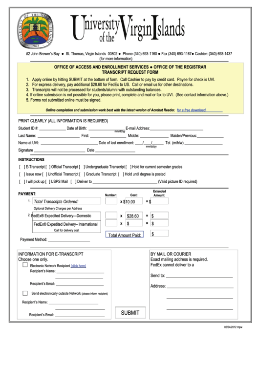 Fillable Transcript Request Form Printable pdf