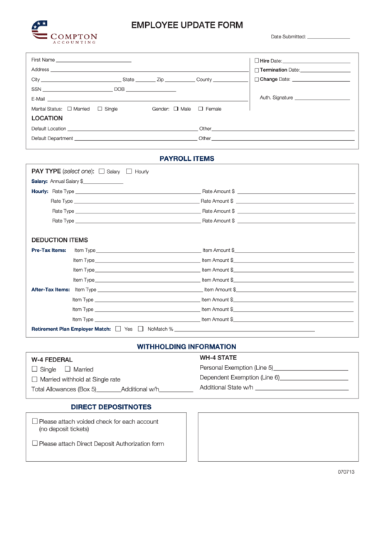 Employee Update Form Printable pdf