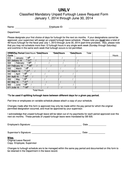 Classified Mandatory Unpaid Furlough Leave Request Form Printable pdf