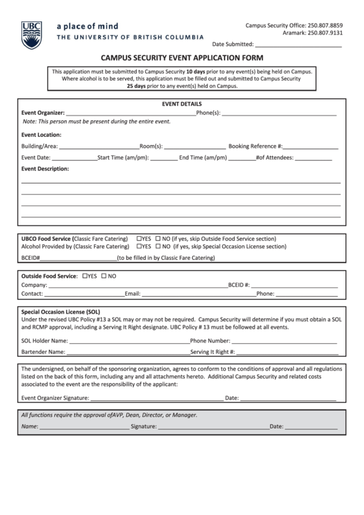 Fillable Campus Security Event Application Form Printable pdf