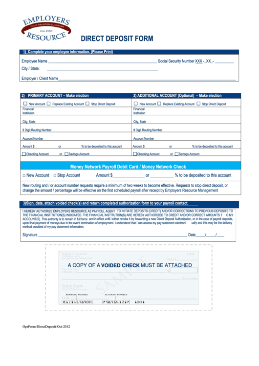 Fillable Direct Deposit Form Printable Pdf Download