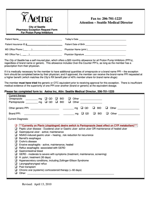 Aetna Ppi Exception Request Form Printable pdf