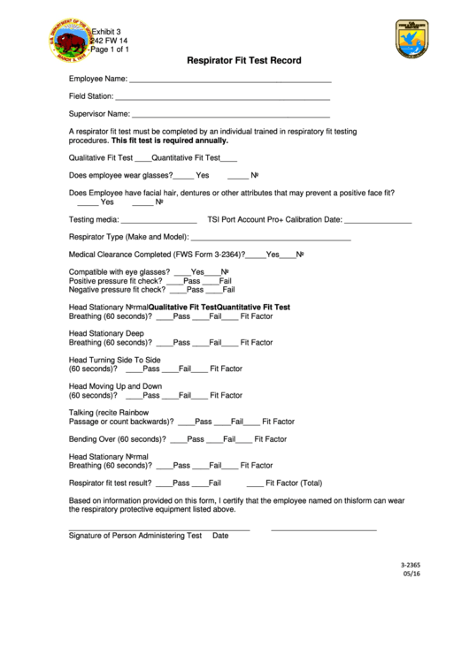 Respirator Fit Test Record Form Printable Pdf Download