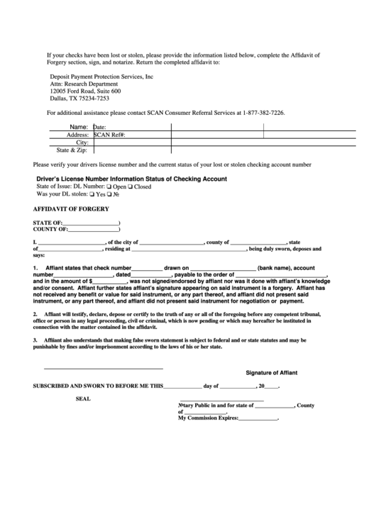 Dpps Check Forgery Affidavit Form Printable pdf