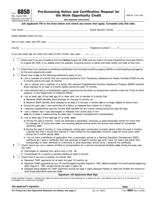 Printable Form 8850 - Printable Forms Free Online