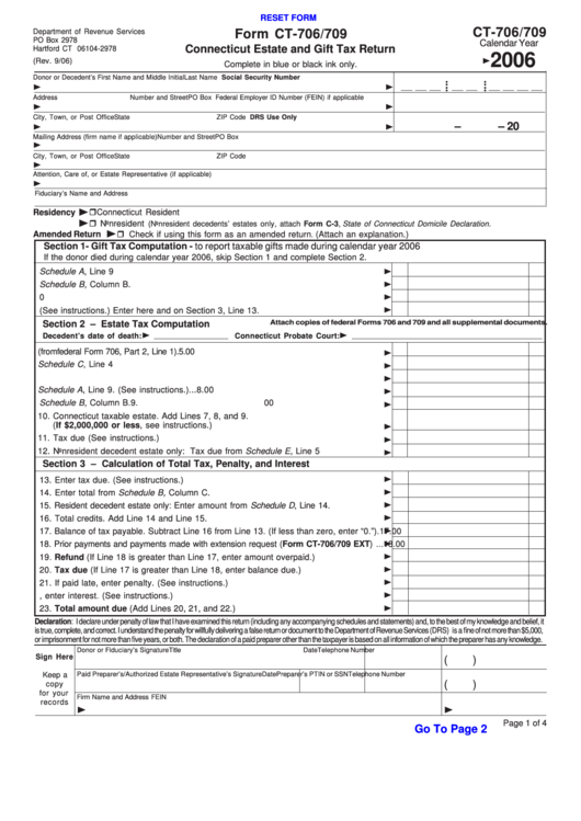 Fillable Form Ct-706/709 - Connecticut Estate And Gift Tax Return - 2006 Printable pdf