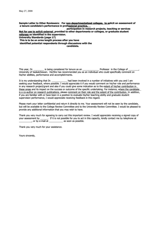 Sample Letter Of Recommendation To Other Reviewers For Non-Departmentalized Colleges Printable pdf