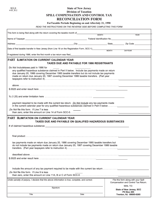 Fillable Form Scc-8 - Spill Compensation And Control Tax Reconciliation Form Printable pdf