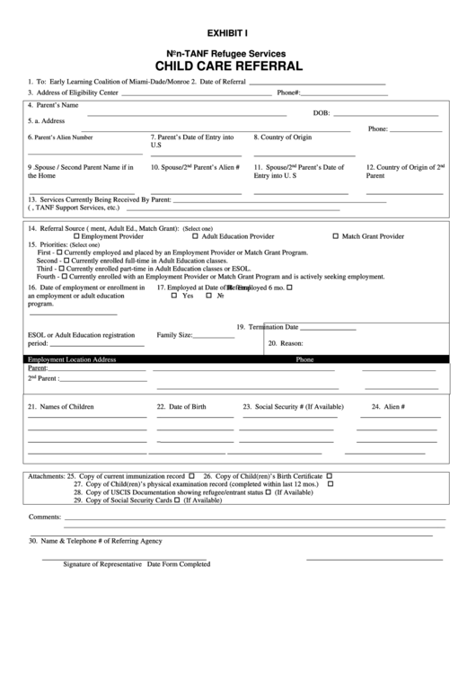 Fillable Child Care Referral Form Printable pdf