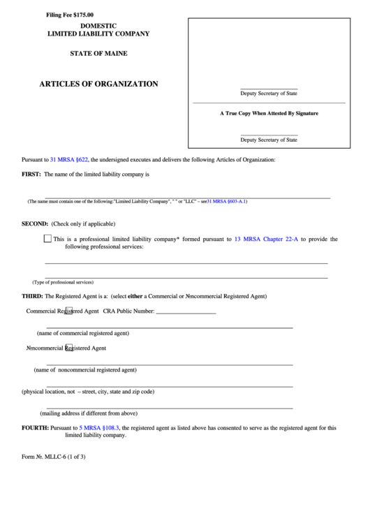 Fillable Form Mllc-6 - Articles Of Organization Printable pdf