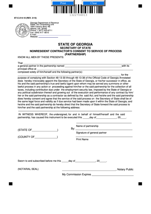 Fillable Form St-C-214-10 - Nonresident Contractor