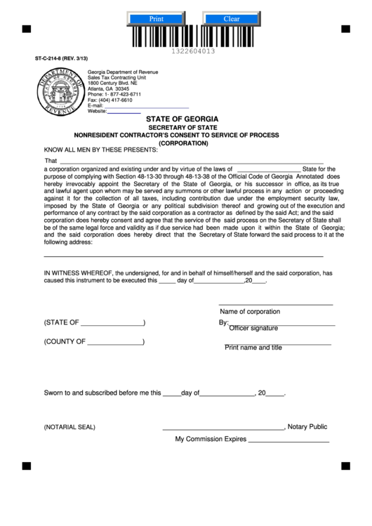Fillable Form St-C-214-8 - Nonresident Contractor