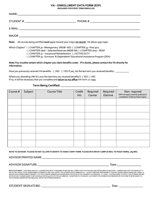 Va - Enrollment Data Form (Edf) Printable pdf
