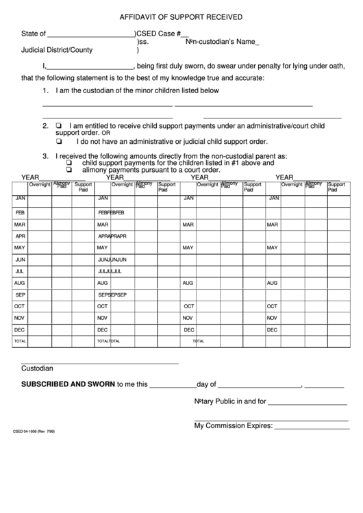 Form Csed 04-1606 - Affidavit Of Support Printable pdf